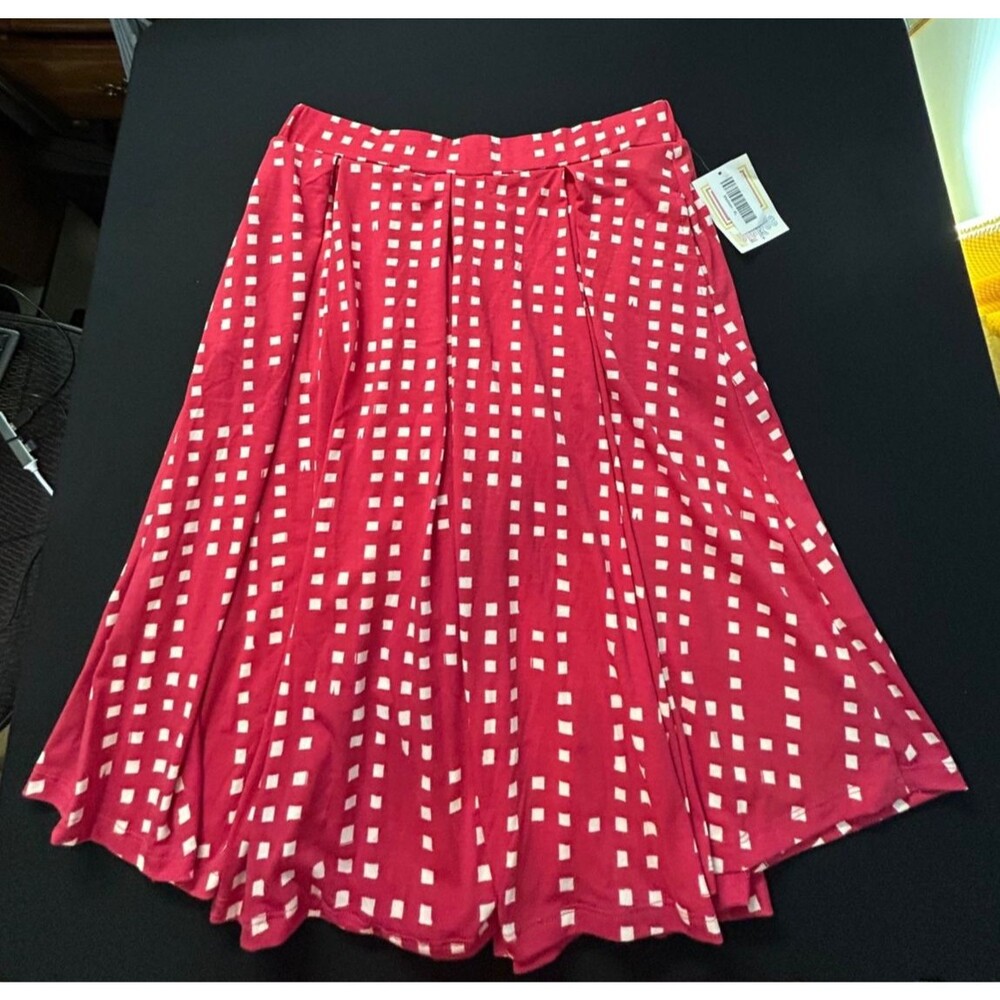 NWT LuLaRoe XL Madison Skirt Pink White Check Pleated Pockets Elastic Waist